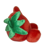 Plush toy resembling a red chili pepper with green stem on a white background