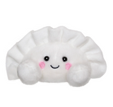 White cloud-shaped plush toy with a smiley face on a white background