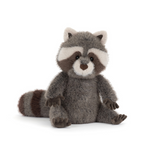 Plush raccoon toy on a white background