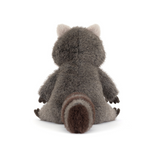 Plush toy raccoon on a white background