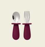 Rommer Toddler Cutlery Set in Plum featuring a matching toddler fork and spoon for independent eating and everyday kids mealtimes.