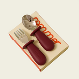 Rommer Toddler Cutlery Set in Plum featuring a matching toddler fork and spoon for independent eating and everyday kids mealtimes.