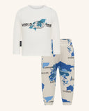 Close-up of World Tour Set tee graphic print.