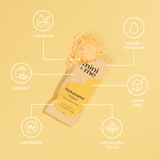 Hydramama tropical smoothie pouch with nutritional information on a yellow background