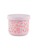Pink container with decorative patterns on a white background