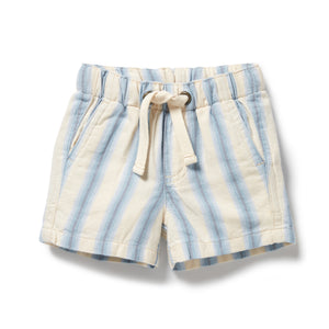Striped shorts with a drawstring on a white background