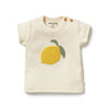 Baby t-shirt with lemon design on a white background