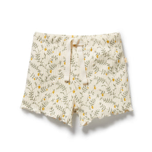 Floral patterned shorts on a white background