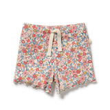 Floral shorts with a drawstring on a white background