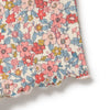Floral fabric with pink, red, and blue flowers on a white background