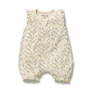 Baby romper with floral pattern on a white background