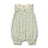 Baby romper with green floral pattern on a white background