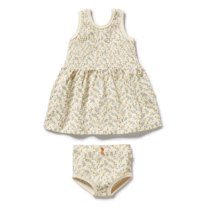 Floral dress and bloomers set on a white background