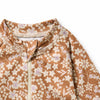 Floral patterned fabric with a zipper on a white background