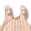 Striped baby romper with pink and white pattern on a light background