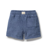 Blue shorts with a pocket on a white background