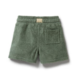 Green shorts with a pocket on a white background