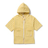 Yellow and white striped hooded jacket on a white background