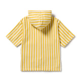 Yellow and white striped hoodie on a white background