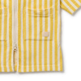 Yellow and white striped shirt with a pocket on a white background