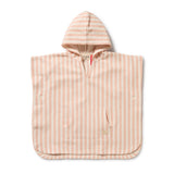 Pink striped hooded poncho on a white background