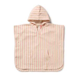 Pink striped hooded poncho on a white background