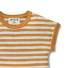 Striped shirt with a brand label on a white background