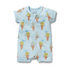 Baby romper with ice cream cone pattern on a white background
