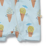 Children's garment with ice cream cone pattern on a light blue background