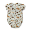 Baby onesie with animal pattern on a white background