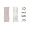 2 pack organic muslin swaddles & 4 peg gift set - Gingham Grey