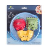 Packaging of Itzy Splash Pals with a tomato, leaf, and corn toy.