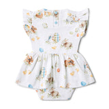 Baby romper with bunny and Easter egg pattern on a white background