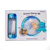 Jellystone Sensory Starter Kit in its retail packaging, featuring a mini calm down bottle, sensory beads, and a squishy octopus toy.