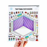 Packaging of Tinytown Pipstickers with a hand holding the corner of the sheet.