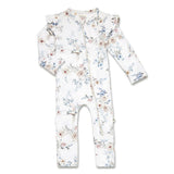 Floral-patterned baby onesie on a white background