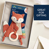 Fox-shaped crinkle toy with packaging in a box, labeled 'Great for Gifting'.