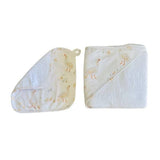 Two hooded towels with animal print on a white background