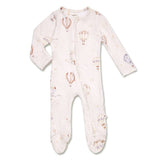 Baby onesie with hot air balloon pattern on a white background