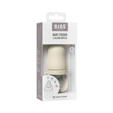 BIBS Baby Feeder 2 silicone nipples in its original retail packaging, featuring a light beige color.