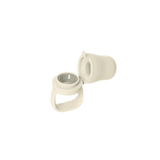 An off-white silicone ring holder with a matching cap, shown open against a plain white background.
