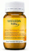 A bottle of Weleda Baby Teething Powder oral powder, 60g, featuring a yellow label and white cap on a white background.