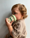 Reusable toddler drink cup with bear design and silicone lid