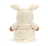 Plush toy in a robe on a white background