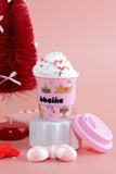 Pink cup with whipped cream and 'bbeeino' branding on a pink background