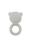 White bear-shaped teething ring on a white background