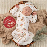 Snuggle Hunny Santa's Toy Shop reversible baby's first Christmas milestone card with vintage Christmas toy illustrations.