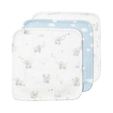 Two baby blankets with elephant patterns on a white background