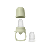 A BICCS baby teether or silicone feeder shown on a plain white background, with the main device and one removable cap separated above it.