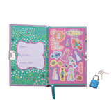 Children's notebook with colorful design, stickers, and a lock on a white background